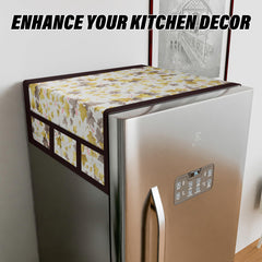 Kuber Industries Fridge Top Cover | Fridge Top Cover with Pockets | Refrigerator Cover for Kitchen | Reversable Fridge Top Cover with 6 Utility Pockets | Printed Fridge Cover | Green