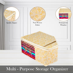 Heart Home Blouse Cover | Clothes Storage Bag | Zipper Wardrobe Organizers | Non-Woven Clothes Organiser | Side Transparent Blouse Organizer | Carry-Design | Pack of 12 | Yellow