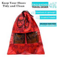 Heart Home Shoe Cover | Travel Shoe Storage Bags | Non-Woven Storage Bag | Shoe Cover with Drawstring | Shoe Organizer with Clear window | Pack of 12 | Multi