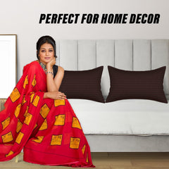 Heart Home Pillow Cover | Cotton Pillow Cover | Striped Pattern Pillow Cover | Soft Pillow Cover for Home | Pillow Cover for Bedroom | Set of 6 | Brown