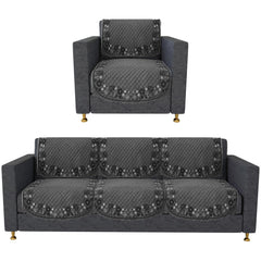 Heart Home Sofa Cover | 3+1 Seater Sofa Slip Cover Set | Digital Painting Sofa Cover | SUEDE Ultra Sonic Couch Cover | Sofa Slipcover Set Living Room | Gray