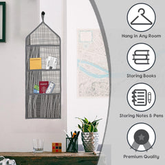 Heart Home Paper Holder | Foldable Hanging Organizer | PVC Lining Design Magazine Holder | Document Organizer | Wall Hanging Letter Holder with 3 Pocket | Pack of 2 | Gray