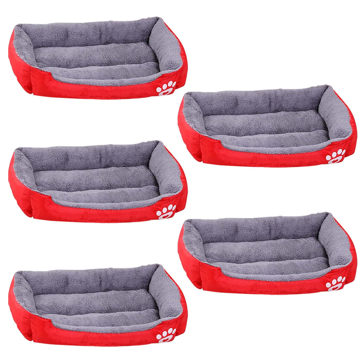 Kuber Industries Pack of 5 Dog & Cat Bed|Super Soft Plush Top Pet Bed|Oxford Cloth Polyester Filling|Machine Washable Dog Bed|Rectangular Cat Bed with Rise-Edge Pillow|QY036R-M|Red