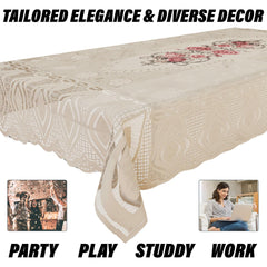 Kuber Industries Dining Table Cover | Cotton Table Cloth Cover | 6-Seater Table Cloth | Glory Table Cover | Table Protector | Table Cover for Dining Table | 60x90 Inch | DTC | Cream & Pink