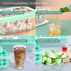 Heart Home 2 Layer Ice Cube Trays with Storage Box & Ice Scoop | 56 Compartments | One Press Demolding | Ice Cubes for Whiskey Cocktails Mocktails Soft Drinks | BPA Free | Aqua