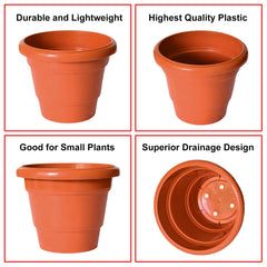 Kuber Industries Solid 2 Layered Plastic Flower Pot|Gamla for Home Decor,Nursery,Balcony,Garden,8"x 6",Pack of 8 (Orange)