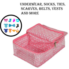 Heart Home Under Garment Kit | PVC Coated Check Design Innerwear Bag | Two Partition UG Kit for Man & Woman | Travel Toiletry Kit with Transparent View | Pack of 2 | Pink