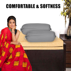 Kuber Industries Bolster Covers | Soft Cotton Bolster Cover Set | Diwan Round Bolster Pillow Covers | Striped Pattern Masand Cover | 16x32 Inch | Pack of 6 | Gray