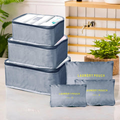 Heart Home Pack of 6 Travel Luggage Bag | Toiletry Bag for Jewellery-Watches-Bracelets | Multi-Purpose Storage Bag with Handle | Travel Utility Storage Pouches | LYN16-GRY | Grey