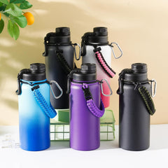 Kuber Industries Water Bottle | Steel Water Bottle for Daily Use | Vacuum Insulated Flask Water Bottle with Rope | Hot & Cold Water Bottle | 960 ML | LX-230608 | Pack of 4 | Black & Gray
