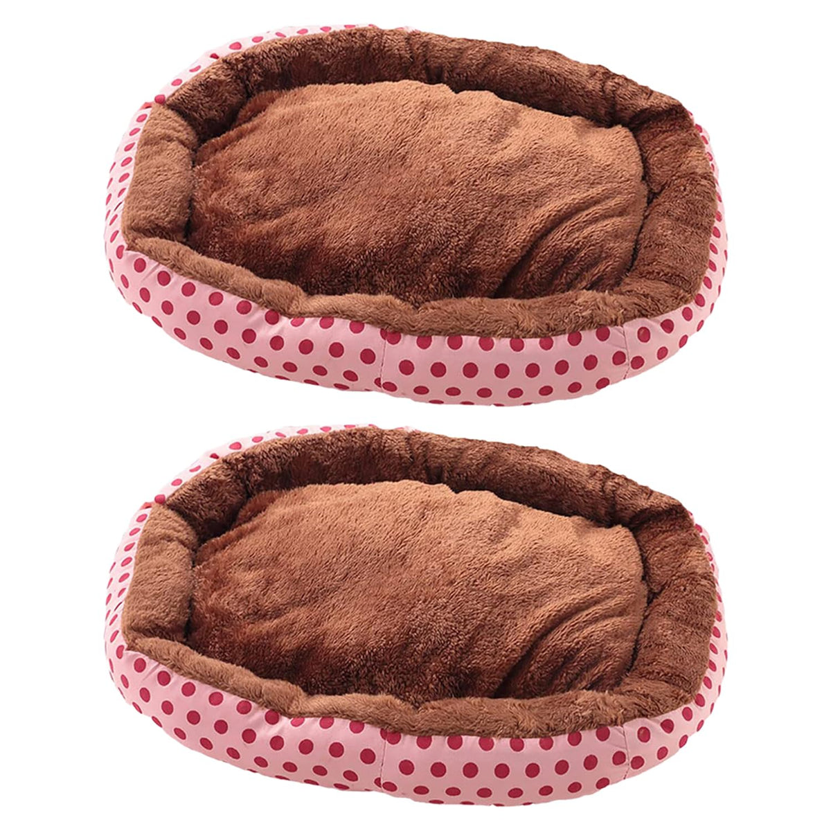 Kuber Industries Dog & Cat Bed|Soft Plush Top Pet Bed|Oxford Cloth Polyester Filling|Medium Washable Dog Bed|Circular Cat Bed with Rise-Edge Pillow|QY039PC-L|Pink & Coffee(Pack of 2)