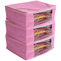 Kuber Industries 3 Piece Raw Silk Saree Cover, Pink