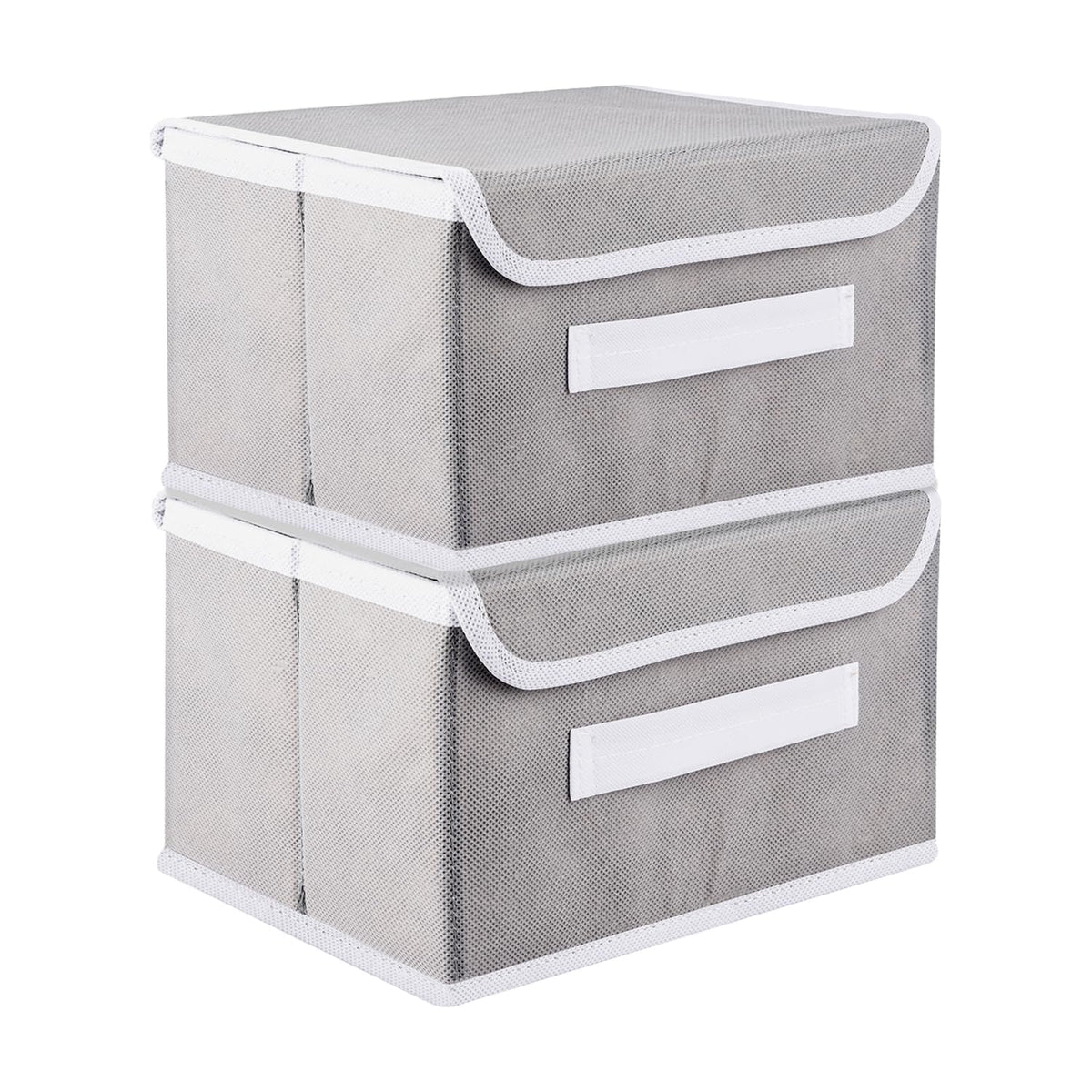 Kuber Industries Drawer Storage Box | Plain Dhakkan Storage Box | Non-Woven Clothes Organizer For Toys | Storage Box with Handle | Small | Pack of 2 | Gray