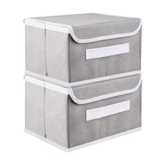 Kuber Industries Drawer Storage Box | Plain Dhakkan Storage Box | Non-Woven Clothes Organizer For Toys | Storage Box with Handle | Small | Pack of 2 | Gray