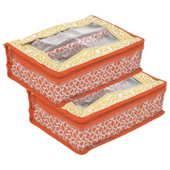 Heart Home Multi Saqare Design Laminated 2 Rod Box, Organizer For Bangle, Watches, Bracelets, Jewellery With Tranasparent Top - Pack of 2 (Orange)-47HH0320