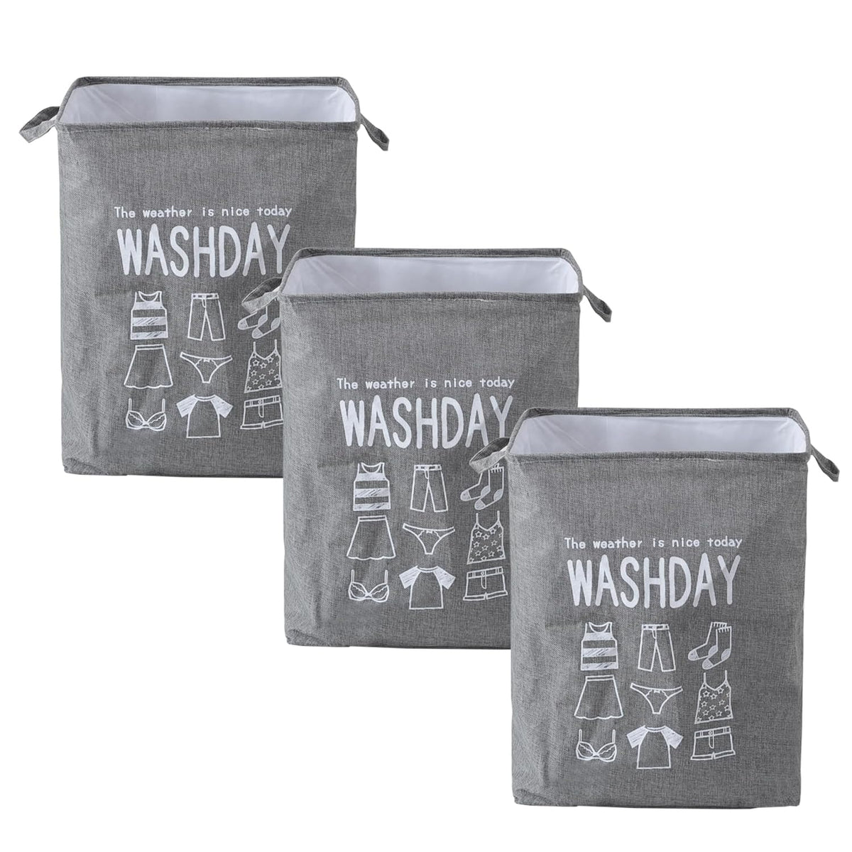 Kuber Industries Laundry Basket For Clothes|Foldable Laundry Hamper|Basket For Toys, Dirty clothes, Storage "45 LTR"-Pack of 3 (Grey)