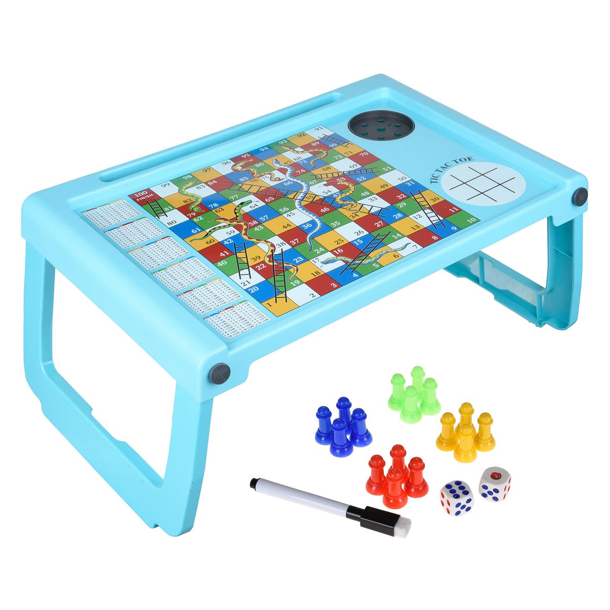 Heart Home Study Table | Study Bed Table for Kids | Foldable Study Table | Ludo Game Table for Kids | Laptop Support Table | Kids Gaming Study Ludo Table with Bottle Holder | Green