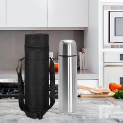 Kuber Industries Bottle Bag | Travel Water Bottle Bag | Bottle Protector Bag | Water Bottle Carrier Bag | Bottle Carry Bag | Adjustable Strap & Zipper Closure | 1 LTR | Black