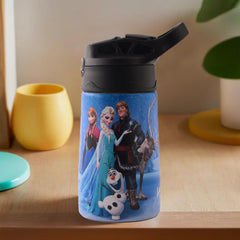 Kuber Industries 350 ml Insulated Water Bottle | Disney Frozen Kids Water Bottle | Stainless Steel Kids Water Bottle | Water Bottle with Push-Button Flip Lid | Bottle For School | Blue | Pack of 4