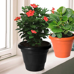 Kuber Industries Solid 2 Layered Plastic Flower Pot|Gamla for Home Decor,Nursery,Balcony,Garden,8"x 6",Pack of 3 (Red & Black & Orange)