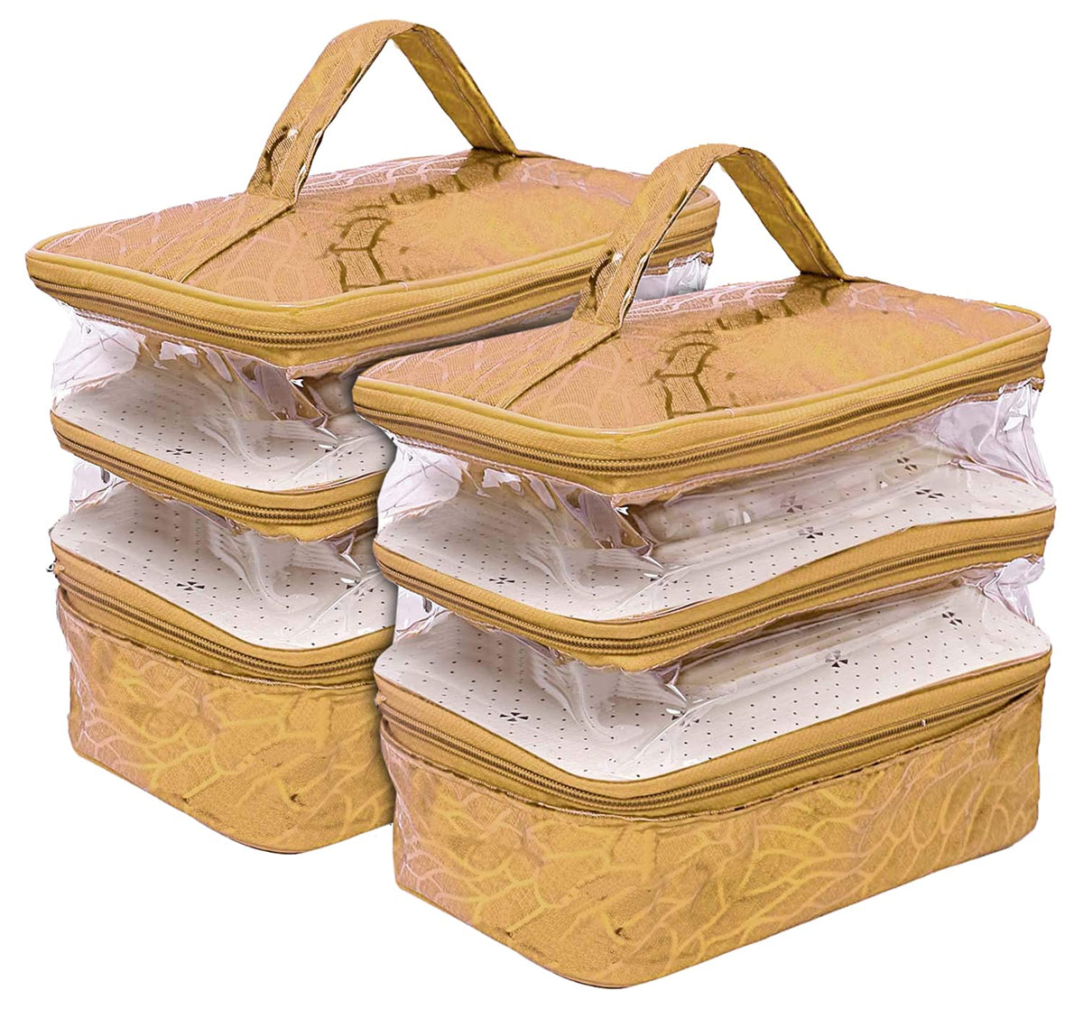 Kuber Industries 3 Layer Cosmetic Bag Travel Toiletry Cosmetic Makeup Bag Organizer-Pack of 2 (Gold)