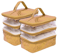 Kuber Industries 3 Layer Cosmetic Bag Travel Toiletry Cosmetic Makeup Bag Organizer-Pack of 2 (Gold)