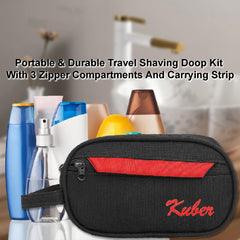 Kuber Industries Canvas Toiletry Organizer|Portable & Durable Carrying Strip Travel Shaving Doop Kit with 2 Zipper ComparMants and Fornt Zipper Pack of 2 (Black)