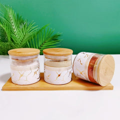 Urbane Home Borosilicate Glass Containers with Bamboo Lid and Tray|Kitchen Organizer Items and Storage|Multipurpose Airtight Containers|3 Pieces Kitchen Containers Set-850ml Each