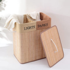 Kuber Industries Bamboo Basket With Lid|Foldable Laundry Basket For Clothes|Durable Rope Handles & Removable Bag|Natural|Pack Of 4