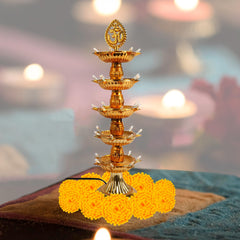 Kuber Industries Diwali Lights | Diwali String Light for Décor | Lights for Christmas | Lights for Navratri | Pooja Light for Diwali | Lights for Indoor | LED 5 Layer Diya Stand | Golden