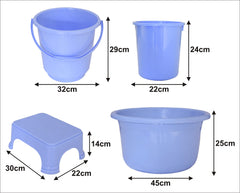 Kuber Industries 4 Pieces Plastic Bucket, Stool, Dustbin & Tub Set (Blue)
