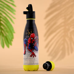 Kuber Industries 500 ml Water Bottle with 2 Lids | Marvel Spiderman | Stainless Steel Bottle for Travel-Gym & Sports | BPA-Free Insulated Sipper Bottle for Adults & Kids with Straw | Red | Pack of 3