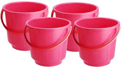 Kuber Industries 4 Pieces Unbreakable Strong Plastic Bathroom Bucket 13 LTR (Pink) -CTKTC42967