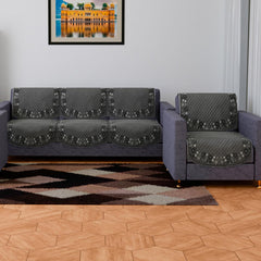 Heart Home Sofa Cover | 3+1 Seater Sofa Slip Cover Set | Digital Painting Sofa Cover | SUEDE Ultra Sonic Couch Cover | Sofa Slipcover Set Living Room | Gray