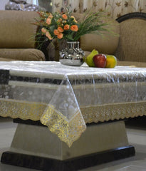 Kuber Industries PVC 6 Seater Transparent Dining Table Cover - Gold (KI000662_01) Pack of 1
