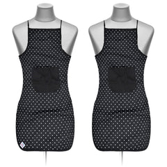 Heart Home Dot Printed Apron with 1 Front Pocket- Pack of 2 (Black)-50HH0719