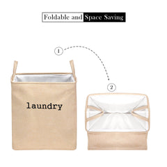 Heart Home Laundry Basket | Square Foldable Laundry Basket | Jute Storage Bag with Handles | Clothes Basket for Home | Toy Storage Basket | 40 LTR | Golden