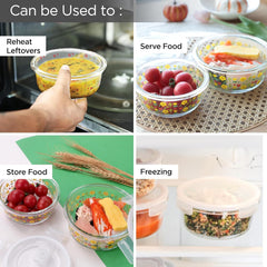Urbane Home Borosilicate Printed Container With Lid (Round) | JDA050-MUL | Transparent | Pack Of 2