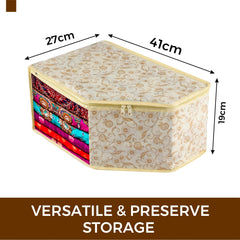 Kuber Industries Blouse Cover | Clothes Storage Bag | Zipper Wardrobe Organizers | Non-Woven Clothes Organiser | Side Transparent Blouse Organizer | Leaf-Design | Pack of 9 | Cream