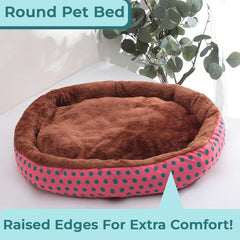 Kuber Industries Dog & Cat Bed|Soft Plush Top Pet Bed|Oxford Cloth Polyester Filling|Medium Washable Dog Bed|Circular Cat Bed with Rise-Edge Pillow|QY039RC-L|Red & Coffee (Pack of 3)