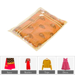 Heart Home Saree Cover | Clothes Storage Bag | Single Packing Saree with Zip Closure | Wardrobe Organizer | Cloth Stoarge Organizer | Bow Flower-Design | Pack of 12 | Ivory