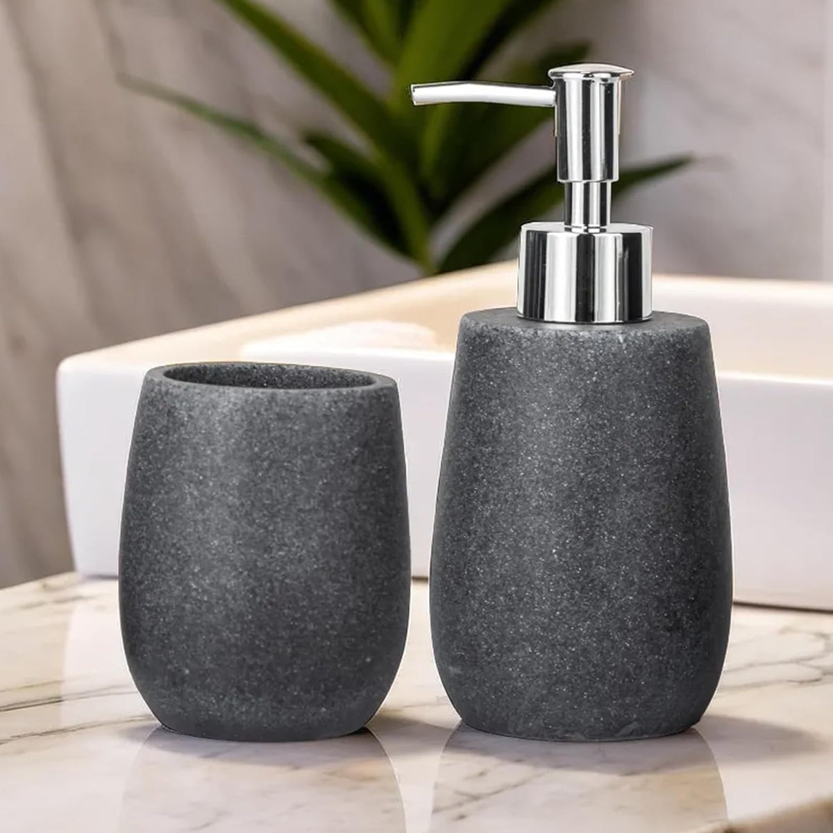 Urbane Home Premium 2-Piece Bathroom Accessories Set | Tooth Brush Holder | Liquid Soap Dispenser (250ml) | Moisture Resistant | Scratch Proof | Black