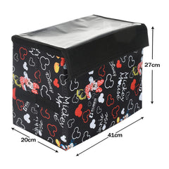 Heart Home Disney Minnie Storage Box|Non-Woven Foldable Large Storage Organizer for Toys|Cloths with Transparent Lid & Handle (Black)