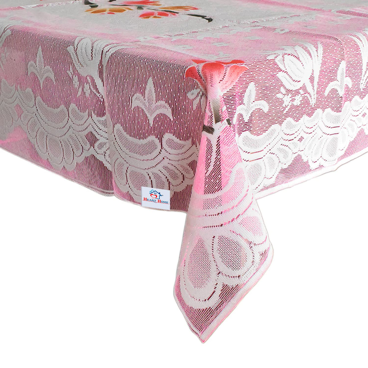 Heart Home Flower Printed Home Decorative Luxurious 4 Seater Cotton Center Table Cover/Table Cloth, 40"x60" (Pink)-44HH044