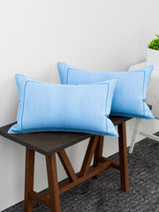 Heart Home Pillow Cover | Cotton Pillow Cover | Pillow Cover for Bedroom | Cushion Pillow Cover for Living Room | Plain Border Pillow Cover Set | Set of 4 | Sky Blue