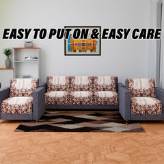 Heart Home Sofa Cover | 3 Seater Sofa Slip Cover Set | Brown Flower Sofa Cover | Velvet Couch Cover | Sofa Slipcover Set | Sofa Cover for Living Room | Cream