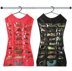 Kuber Industries Fabric 2 Pieces Double Sided Dress Style Hanging Organizer for Jewellery and Makeup Accessories Organizer (Black & Pink) -CTKTC034762