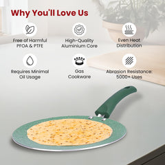 Kuber Industries Dosa Tawa Non Stick Pan with Revivted Handle | High Grade Aluminium Induction Non Stick Tawa Pan | Scratch Resistant, Gas Stove & Induction Compatiable | Dark Green