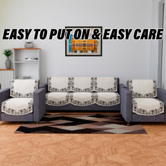 Heart Home Sofa Cover | 3 Seater Sofa Slip Cover Set | Digital Painting Sofa Cover | SUEDE Ultra Sonic Couch Cover | Sofa Slipcover Set Living Room | Cream