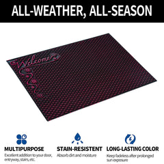 Heart Home Door Mat | Rubber Mud Trapper Mat | Welcome Mat | Floor mat | Door Mat for Home Entrance | Bathroom Mat | Entry Way Doormat | Pack of 2 | Black & Maroon